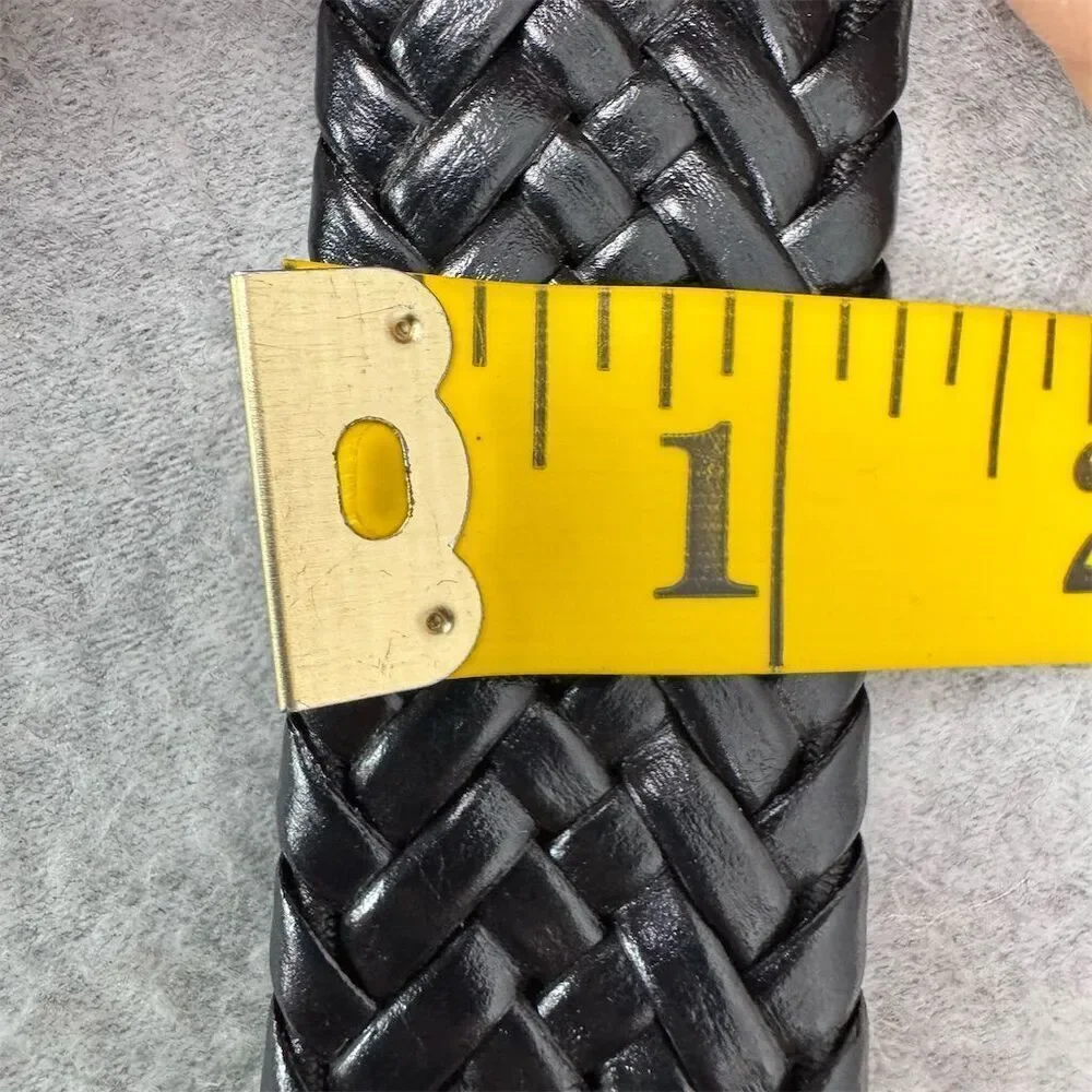 Men's Black Braided Leather Belt with Silver Buckle Size 40